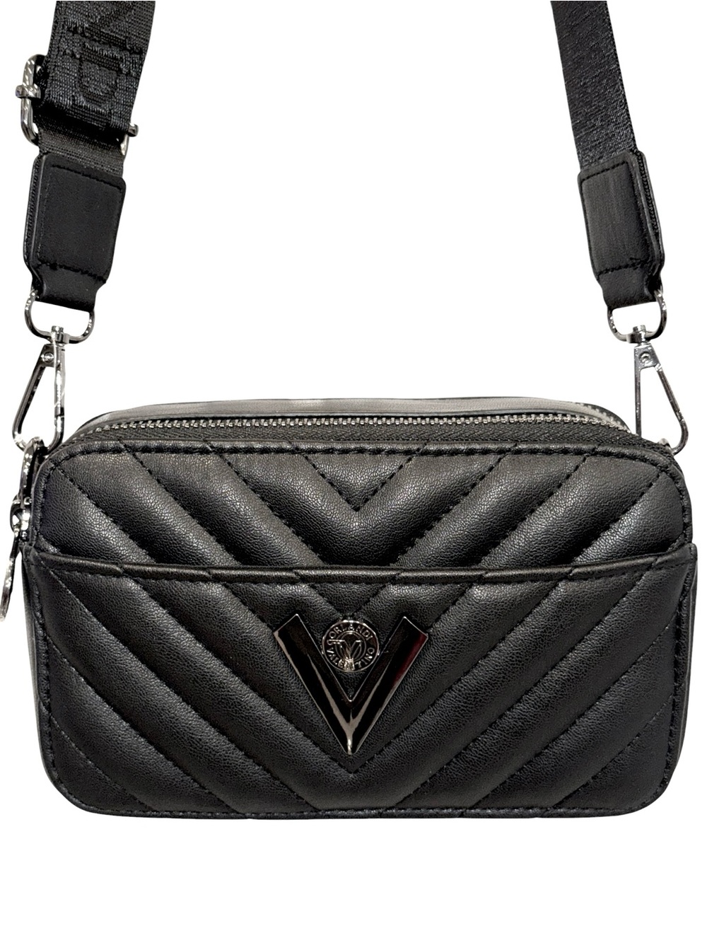 Valentino Orlandi Black Quilted V-Emblem Crossbody Bag
